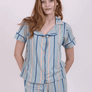 Pijama Adulto Curto Americano Azul Listrado