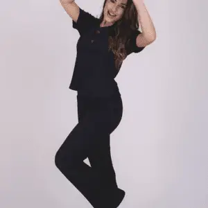 Pijama com Abertura Frontal e Calça em Malha Canelada de Algodão