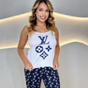 Pijama Longo De Alça - Louis Vuitton F. Azul Marinho