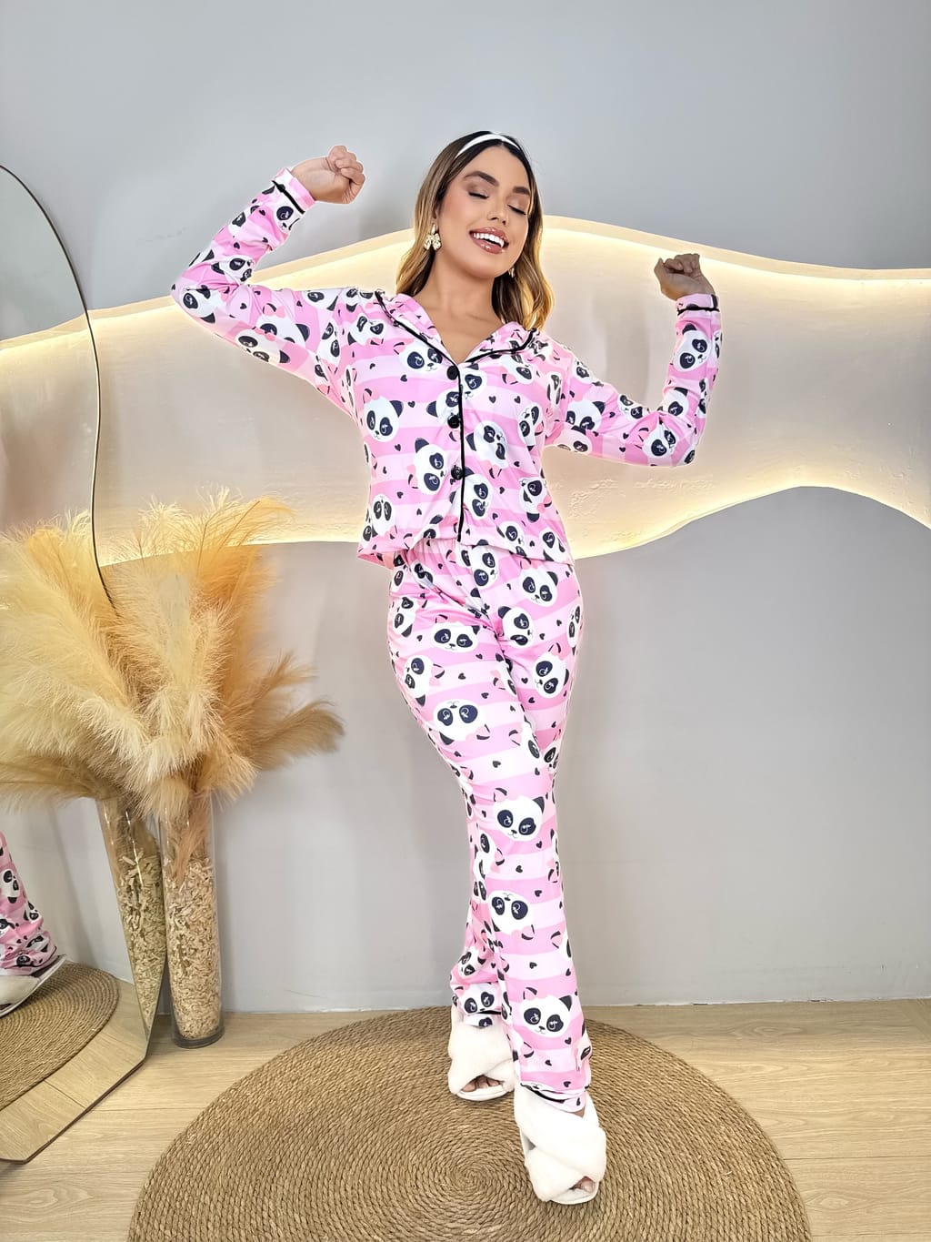 Longo Americano de Inverno - Panda Laço Corações