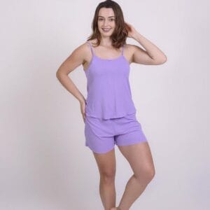 Conjunto Short Doll Feminino Adulto em Malha Canelada